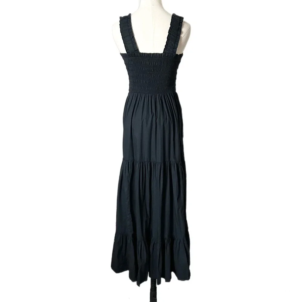 Abercrombie & Fitch Smocked Bodice Easy Maxi Dress Black Tiered Ruffle Medium